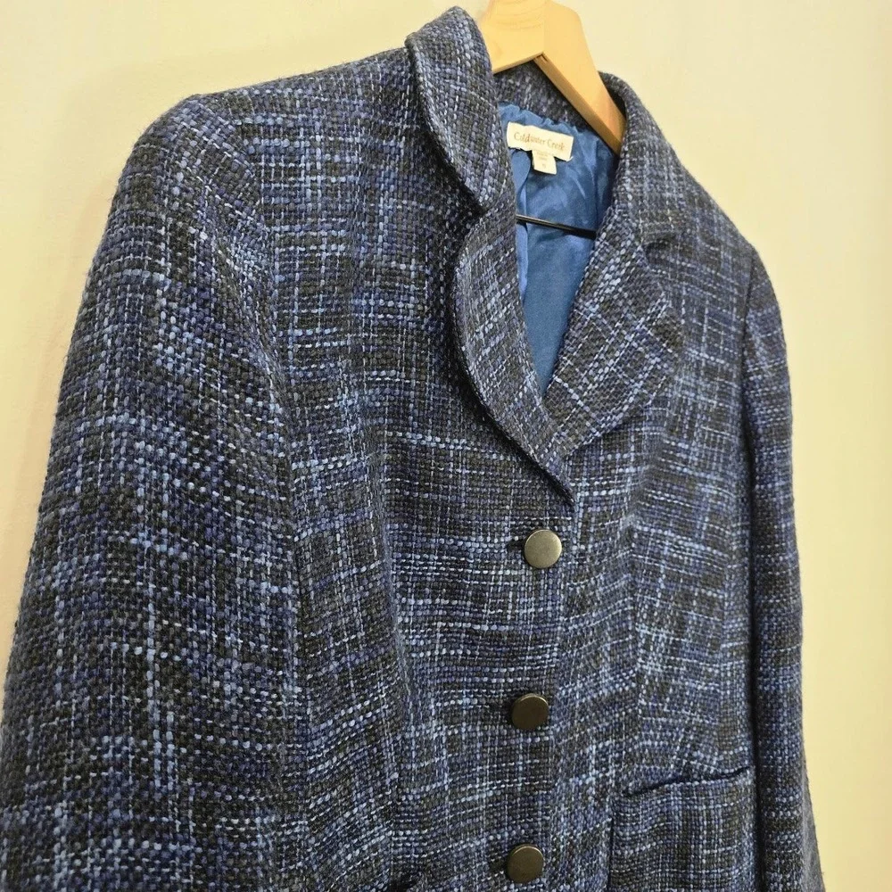 Vintage Coldwater Creek Tweed Jacket Blazer 10 Blue Linen Blend Office Career